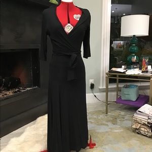 J Peterman mid-calf Black Wrap Dress